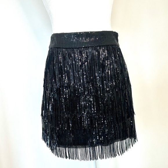 NWT 12th Tribe Festival Black Fringe Sequence Skirt - Picture 4 of 13